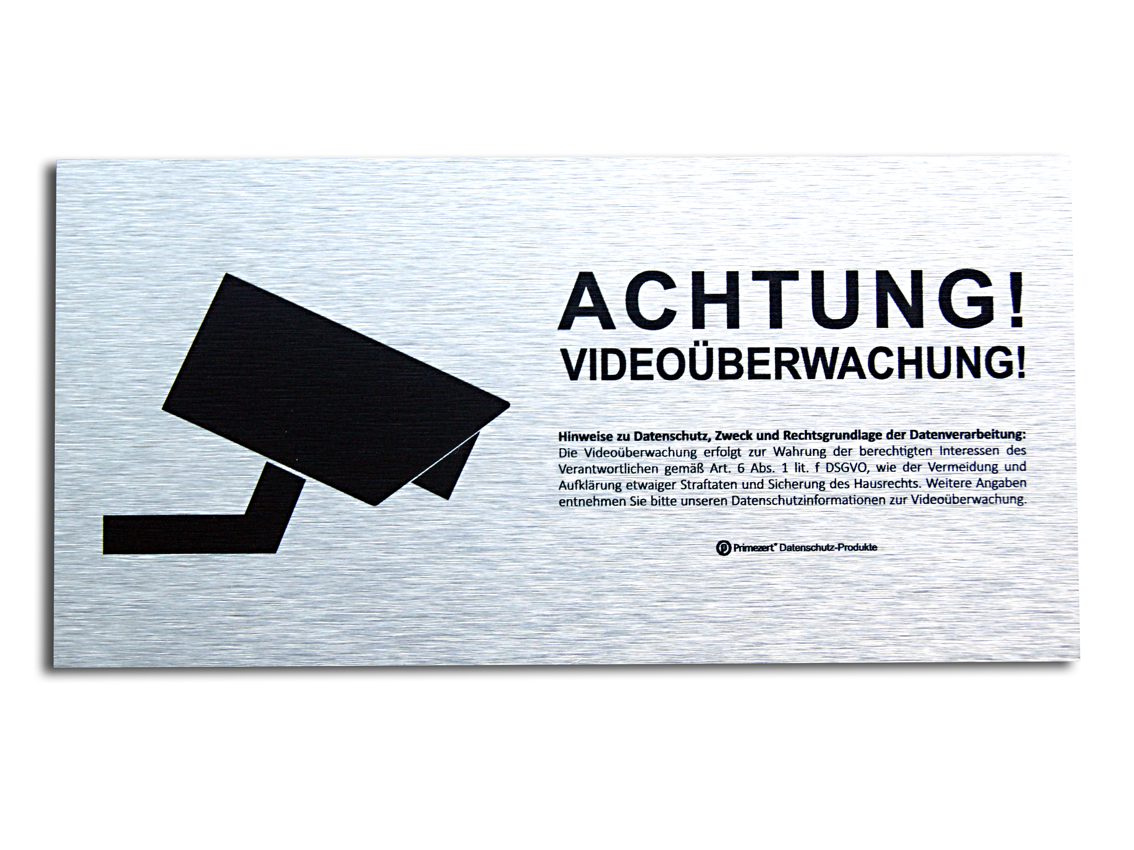 DSGVO+BDSG Datenschutz-Schild Info-Aushang Video-Überwachung 10x20cm Aluminium gebürstet