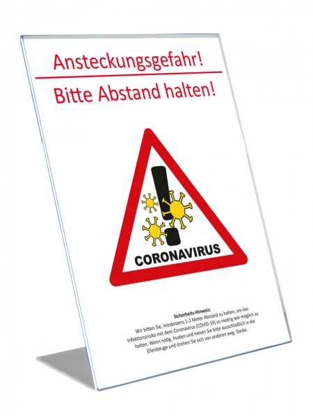 Theken-Aufsteller: Corona-Virus COVID-19 "Abstand halten" Hinweis-Schild | M1